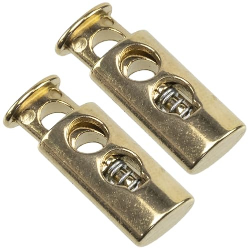 AERZETIX - C78265 - Lot de 2 bloque-cordons à 2 trous à ressort - stop serre arrêt cordon - ouverture 5 mm - en métal - couleur doré