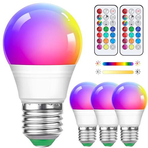 4 Pack Ampoules LED Edison Multicolores à Intensité Variable A50 5 W Avec Télécommande, Culot E27 à Vis, Changement De Couleur, RGB+ Blanc Chaud, Idéales Pour L'éclairage Quotidien Et D'ambiance