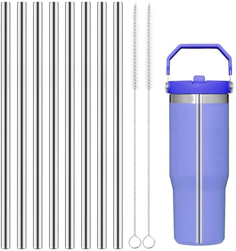 Utasti Lot de 8 pailles en acier inoxydable pour Stanley Iceflow Flip Straw, 890 ml, contient 8 pailles métalliques de 20,5 cm de long et 2 brosses de nettoyage, accessoires de rechange compatibles