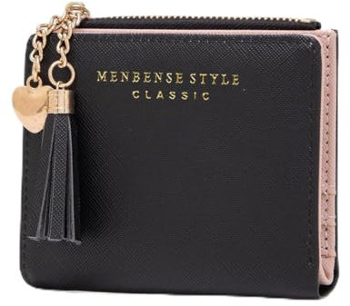 HUATEEN Porte Monnaie Femme en Cuir,Végan Petit Portefeuille Femme avec Compartiments Multiples, Porte-Cartes et Porte-Monnaie Compact et Léger Noir
