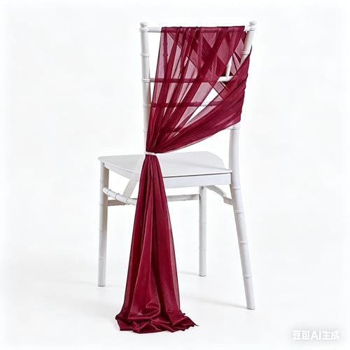 20*275cm Tüllstoff Stuhldekoration Tüll Stuhlschleifen Hochzeit Stuhl Hochzeitsstuhl Dekoration Tüll Stuhlschärpen Schleifen Chiffon Dekostoffe für Hochzeit Party Weihnachten Burgunderrot 5 Stück