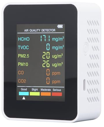 CO2 Monitor, Luftqualitätsmonitor Innenräume, Tragbares Luftqualitätsmesser für CO2 TVOC HCHO PM2.5 PM10 -Erkennung, Luftqualitätstester für Zuhause (WHITE)
