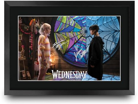 HWC Trading Wednesday Scene 2 Gifts Printed Signed Autograph Picture for TV Memorabilia Fans - A3 Framed