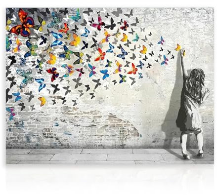 Dazzlewall Urban Graffiti Wandbild, Straßenkunst Mädchen mit Schmetterling Gemälde Bild für Schlafzimmer Jugendzimmer Wohnheim Deko 12x16 Zoll Ungerahmt