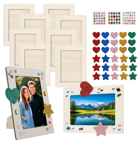 10 Stück Bilderrahmen Holz Set zum Bemalen, 20x15cm Bilderrahmen Bastelset Kinder mit Glitzersteine & Sticker, Holzbilderrahmen zum Bemalen Holzrahmen Basteln Kinder fur Kindergeburtstag Basteln(holz)