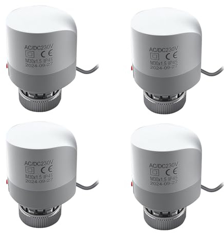 Stellantrieb für Fußbodenheizung, M30x1,5 NC Fußbodenheizungsventil Elektrischer Thermoaktor 230V Wasserdicht IP45 Thermoelektrische Stellantriebe für Zonensteuerung Ein-/Aus-Status Sichtbar (4 Stück)