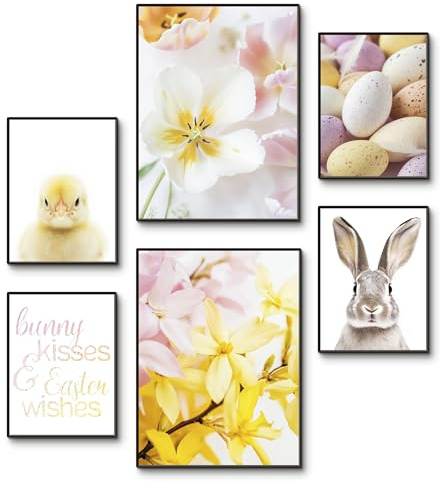 ARTLAND Premium Poster Set 6tlg. 4x30x40 / 2x45x60 OHNE RAHMEN Ostern deko Hase Küken Blumen Boho Frühling U5NT