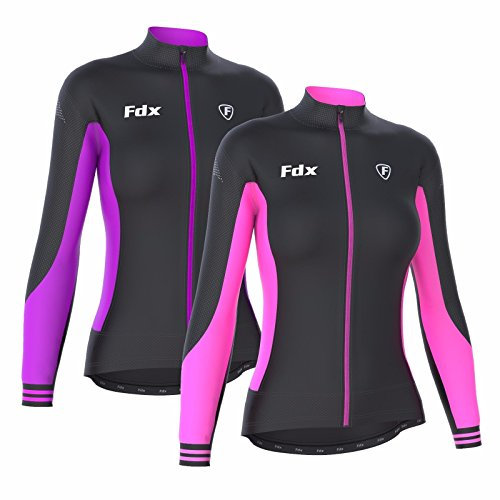 FDX Womens Thermodream Cycling Jersey Full Sleeve Thermal Roubaix Cycling Jacket (Black/Purple, Large)