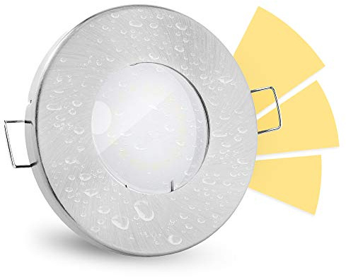 linovum® fourSTEP Einbaustrahler LED Bad flach dimmen ohne Dimmer - LED GU10 5W warmweiß 230V - Einbauspot IP65 rund gebürstet