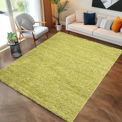 Carpettex Shaggy-Teppich, Hochflor, Wohnzimmer, Florhöhe 3 cm, einfarbig, Grün, 60 x 110 cm