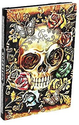 XUAN Notizbuch A5 PU Leder Liniert, Hardcover, Schönes, Vintage Reise Tagebuch Zum Selberschreiben Notizheft Old Travel Journal Geschenkset für Kinder Erwachsene Mädchen 200 Seiten, 3D Schädel Bunt