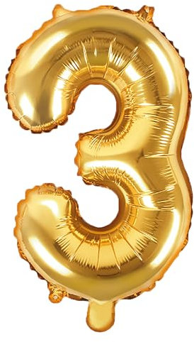 DekoHaus Folienballons Buchstaben/Zahlen Höhe 35 cm Farben: Gold oder Silber (3, Gold)