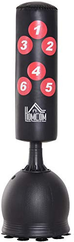 HOMCOM Sac de Frappe Boxe sur Pieds Punching Ball autoportant Adultes Enfants 165 cm cibles de Touche ventouses antidérapantes Noir Rouge