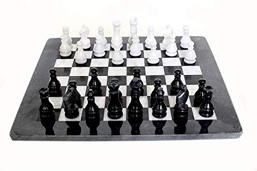Scacchiera in Marmo Nero Maya e Bianco con Scacchi White Black Marble Chessboard 40x40