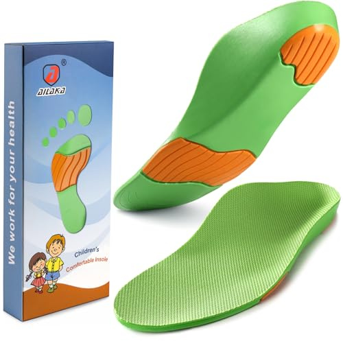 Ailaka Orthopädische Einlegesohlen Kinder, Orthopädische Schuheinlagen Kinder für Plattfüße,Fersensporn,Plantar Fasziitis,Metatarsalgie Grün