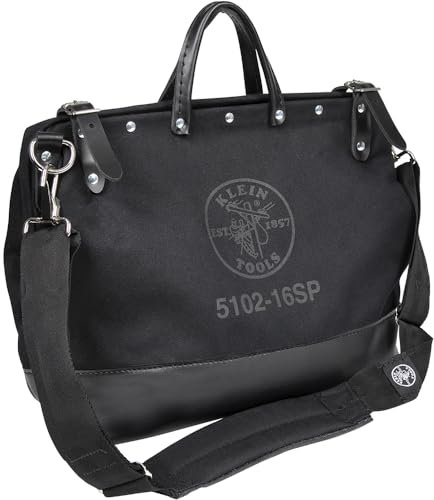Klein Tools 510216SPBLK Werkzeugtasche, groß, 40,6 cm, Deluxe Canvas Werkzeugtasche und Organizer mit 13 Taschen und Schultergurt, Schwarz