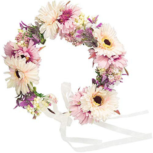 dressforfun 302791 Blumen Stirnband Haarband Blumenkranz, größenverstellbar, für Hochzeit oder Trachten Party