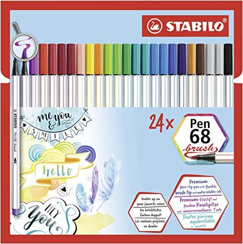 STABILO - Premium-Filzstift mit Pinselspitze für variable Strichstärken - Pen 68 brush - 24er Pack - mit 19 verschiedenen Farben
