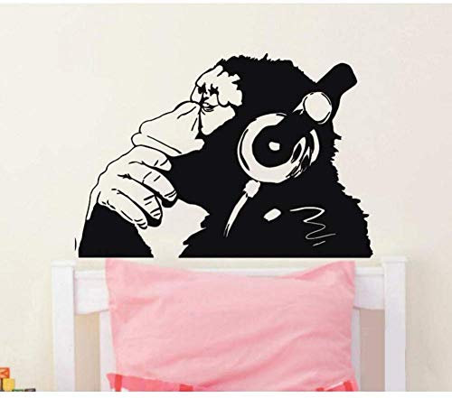 Banksy Vinyl Wandtattoo Affe Mit Kopfhörer Schimpanse Musik Hören In Kopfhörer Straße Graffiti Aufkleber Wandbild Poster 55 * 80 Cm