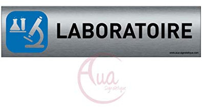 AUA SIGNALETIQUE - Plaque de porte Aluminium brossé imprimé AluSign - 200x50 mm - Double Face adhésif au dos - Impression UV directement sur l'aluminium (Pas de contre collage) (Laboratoire)