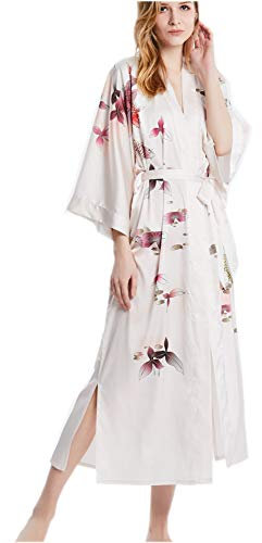 Prettystern Femme nuisette peignoir de soirée longues chemise de nuit kimono soie Robe rose clair Lotus L12