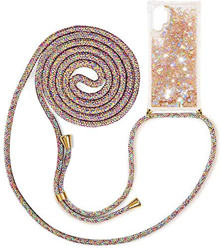 kompatibel mit für Samsung Galaxy Note 10+ Hülle,Glitzer Hülle Flüssig Bewegende Treibsand Transparent Handyhülle - Silikonhülle, Hülle mit Band, Stylische Kette mit Hülle für Samsung Note10 Plus
