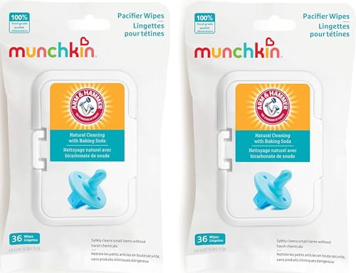 Munchkin Arm & Hammer - Toallitas para chupete - Limpia de forma segura las piezas del extractor de leche y los elementos esenciales de alimentación para bebés y niños pequeños, paquete de 2, 72