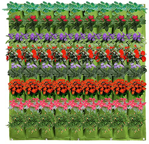Winmany Maceta Vertical de 72 Bolsillos para Colgar en la Pared, Bolsas de jardinería para Interiores y Exteriores, Bolsa de Cultivo de Hierbas para jardín, Patio, decoración del hogar (Verde, 72