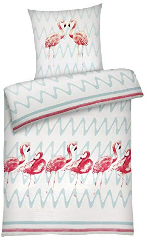 Carpe Sonno Seersucker Bettwäsche 155x220 Baumwolle | Flamingo Bettwäsche bunt Bettbezug 155x220 | Kühlende Sommerbettwäsche Bügelfreie Bettwäsche-Sets | Sommer Bettwäsche Baumwolle 155 x 220