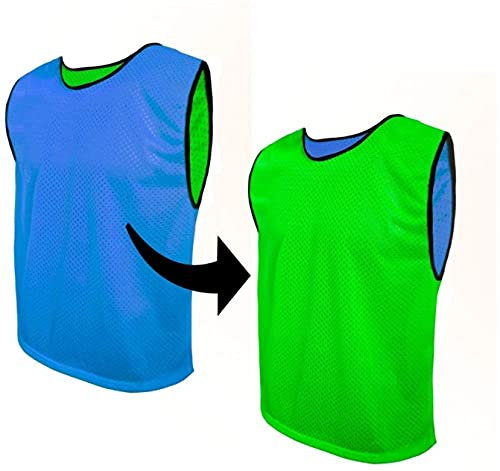 Wendbare Trainingsleibchen, 10 Stück, für Fußball/Hockey/Netball, für Outdoor-Sportaktivitäten, doppelseitig, für Jugendliche und Erwachsene, Netz-Jersey (grün/königsblau, Junior (7 bis 12 Jahre))