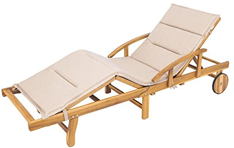 HOBBYGARDEN Auflagen für Deckchair, Kissen für Liegenauflage, Gartenliege Auflage, Polsterauflage für Sonnenliege, Produktabmessung: 185x56x4 cm, Beige