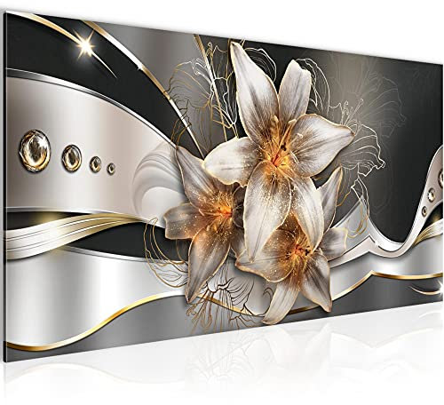 Runa Art Tableau Decoration Murale Lys De Fleurs 1 Partie Moderne Toile non tissée Salon Salle abstrait Or jaune 039612a
