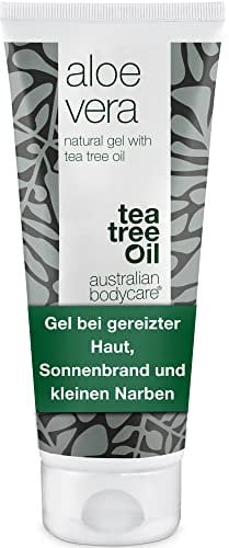 100% Vegan Bio Aloe Vera Gel 100 ml | Aloe Vera After Sun Balsam | Natürliches Aloe Vera & Teebaumöl | Kühlend & feuchtigkeitsspendend gegen Juckreiz, Sonnenbrand & Narben