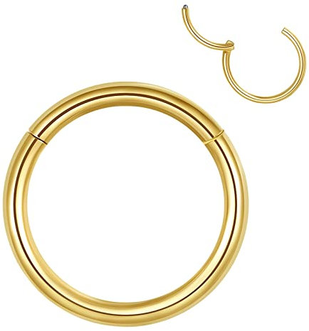 Popuhoops Anneau de nez à charnière en acier chirurgical 316L 14 g 7 mm Doré Anneau de septum Anneau de septum Anneau de piercing de nez Bijoux de corps Bijoux hélix, daith, tragus, septum, lèvre