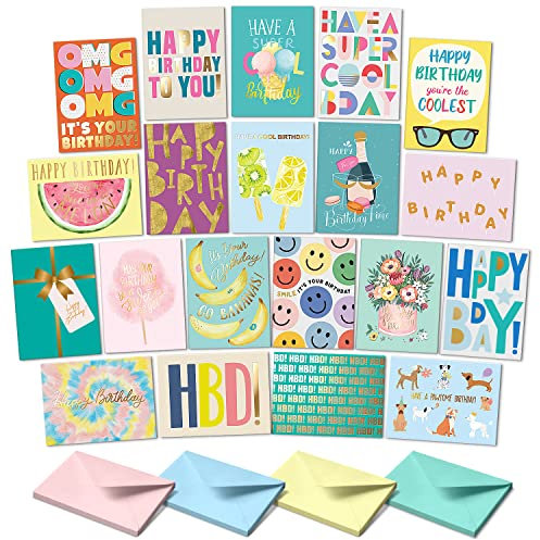 SWEETZER & ORANGE Happy Birthday Cards with Envelopes & Assortment Box. Variety Set of 20 Assorted Birthday Cards with Envelopes, Perfect Bulk Pack for Celebrations, Special Occasions, Friends