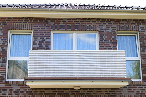 Smart Deko 90x600cm, Grau&Weiß Streifen PE Balkonsichtschutz, Balkonverkleidung, Windschutz, Sichtschutz und UV-Schutz für Balkon, Gartenanlagen, Camping und Freizeit (90x600cm, Grau&Weiß Streifen)