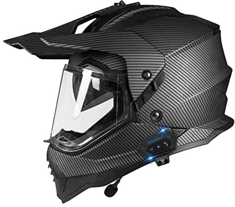 Motorcycle Dual Sport Helmet, Lightweight Bluetooth Motocross Helmet Dirt Bike Helmet with Sun Visor/Goggles DOT Approved Men Women Youth Offroad ATV BMX Helmet Downhill MTB Helmet Matte Black 1,XXL