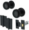 EAI Lined Door Knob Set Matt Black | 1 Pair of Mortice Knobs (55mm), Latch (76mm) & Hinges (76mm) for Internal Doors