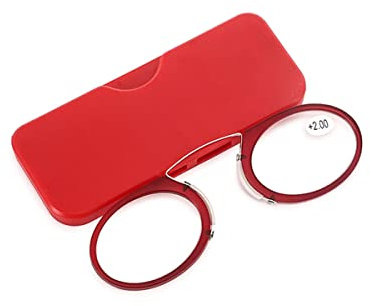 KOOSUFA Bügellose Lesebrille Kneifer Herren Damen Kompakte leichte Schlanke Mini Lesehilfe Reiselesebrille mit Etui Rot 1.0