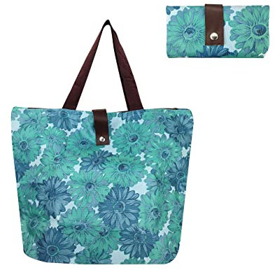 FuninCrea Sac à provisions pliable, sacs à provisions réutilisables et lavables Sac d'épicerie, sac fourre-tout écologique pour le shopping, les voyages, l'épicerie (Bleu)