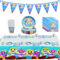 Geburtstag Deko 62 pcs,Party Supplies, Geschirr,Tischdecke, Teller, Becher, Servietten, Wimpel, Hai Dekoration, Kindergeburtstag Partyzubehör (Blau)