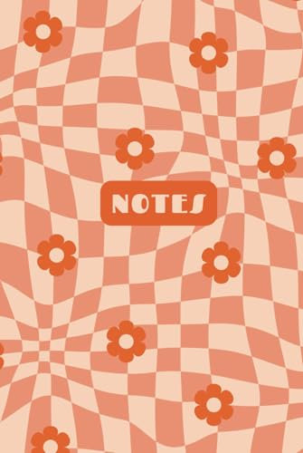 Hardcover Groovy Journal, Notebook, Diary, Flower, Checkered, Lined Pages, 200 Pages, Retro, Vintage, 70s, (Orange, Pink) 6x9, For Women, Teens, Kids