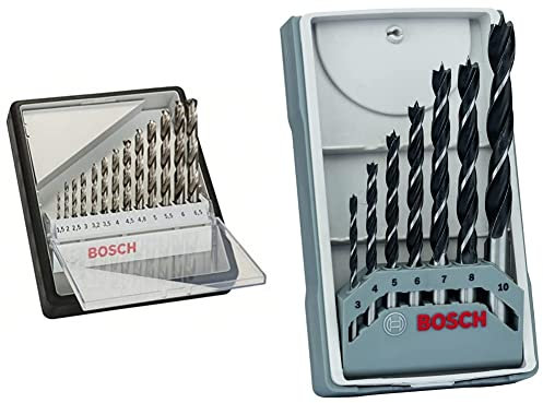 Bosch Professional 13 pcs. HSS-G Metal Drill Bit Set & Bosch Professional 7pc. Brad Point Wood Drill Bit Set