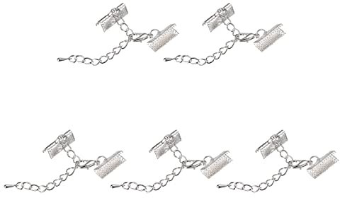 sourcing map 20 set di morsetti a crimpare a nastro con chiusure a moschettone e catena di estensione, fermagli per estremità del cavo da 16 mm per fai da te, tono argento