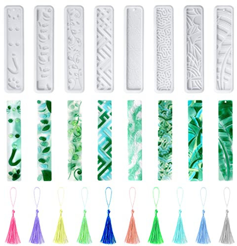 Zayookey 8 Stück Lesezeichen Resin Silikonform Epoxidharz Formen Bookmark Silicone Mold Transparent Lesezeichen Gießform für Herstellung Epoxidharz Schmuck DIY-Blatt Katze Pfoten Blumen Muster