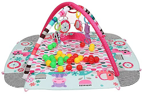 Tapis de jeu bébé avec arche de jeu, 2en1 tapis d'eveil et parc bebe, jouer du piano pour nouveau-nés, jouets éducatifs pour garçons et filles âgés de 1 à 36 mois-5 en 1 rose