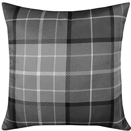 LIZZIE JACOBS Check Pattern Blackout Thermal Curtains Eyelet Ring Top Curtain Pairs For Living Room Bed Room Kitchen Office Thick Blackout Curtains (Charcoal Grey, Cushion Cover 43x43cm) (CPBC-12)