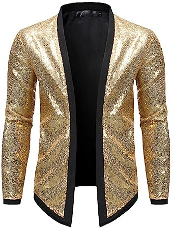 MORISTE Shiny Gold Pailletten Blazer Jacke Männer Strickjacke Herren Blazer Nachtclub Party DJ Bühne Sängerin Tanz Show Kostüm Gold L