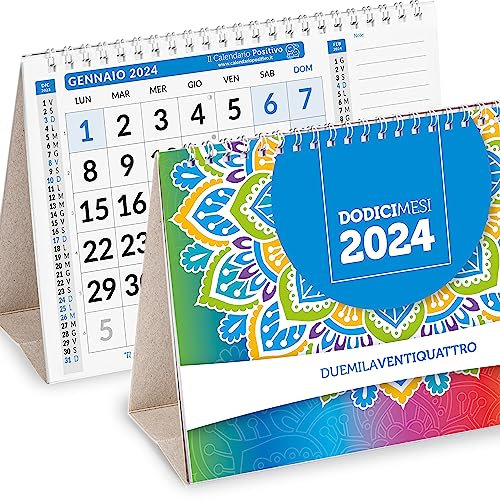 Positiver Tischkalender 2024 21 x 15 cm | Büro-Schreibtischkalender | aus unbeschichtetem Papier - Ideal zum Markieren von Terminen und Terminen | 28 Fassaden mit doppelten Monaten (vom Tisch 2024)