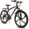 Hiland 26 Zoll Mountainbike MTB mit Aluminiumrahmen Scheibenbremse Federgabel 6 Speichenräder für Jugendliche Fahrrad Herren Damen Jungen Mädchen Schwarz Rot